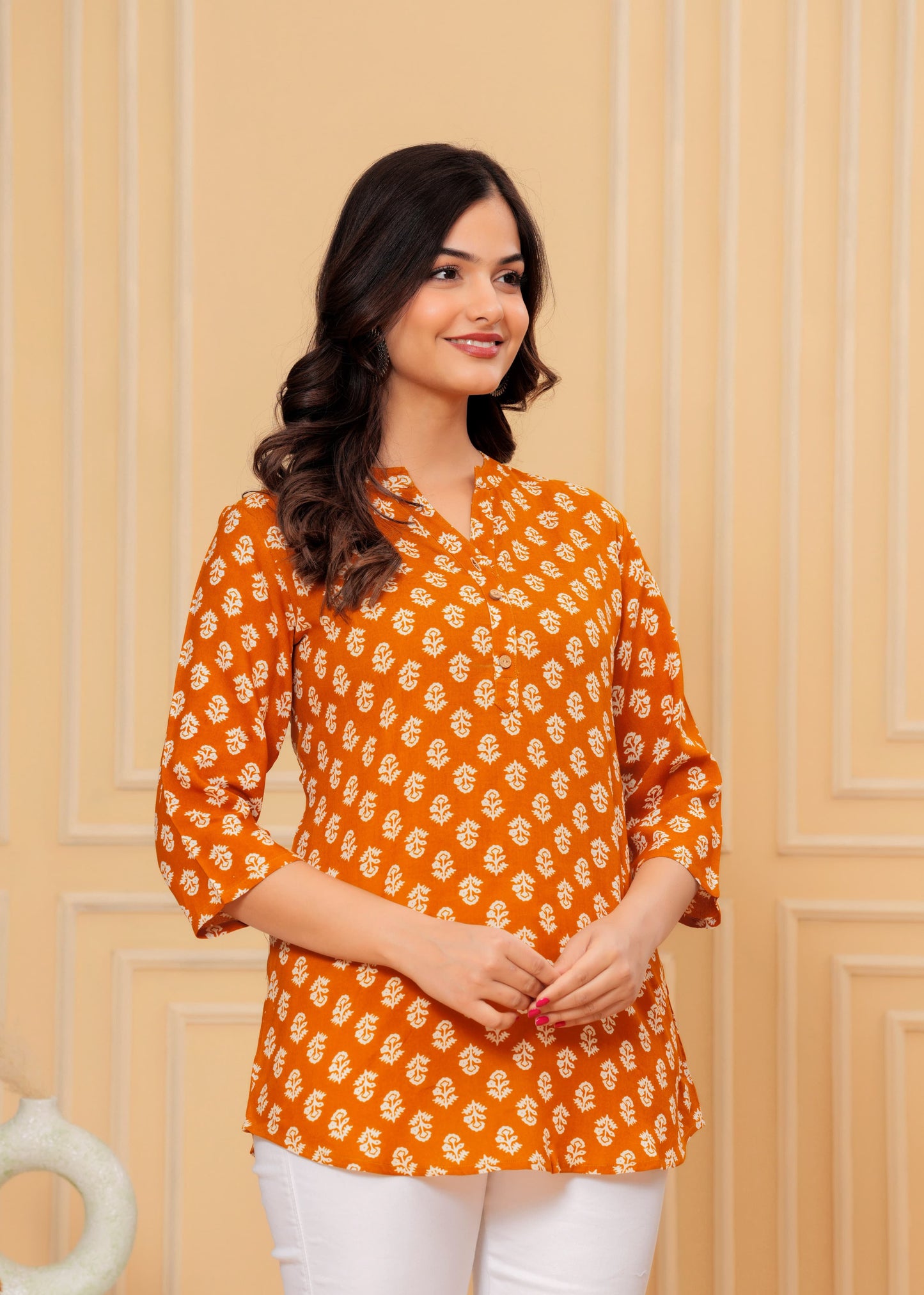 Women's Kurti & Tops| Stylish, Latest Cotton Kurti, Top Collection(Gold Chotti Butti)