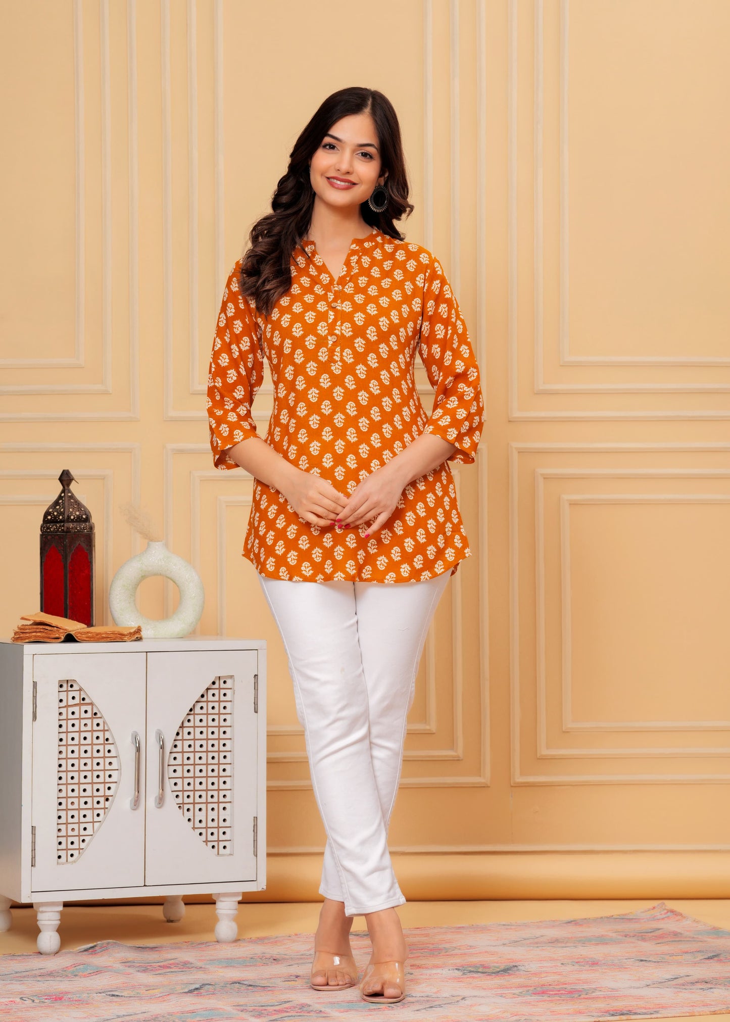 Women's Kurti & Tops| Stylish, Latest Cotton Kurti, Top Collection(Gold Chotti Butti)