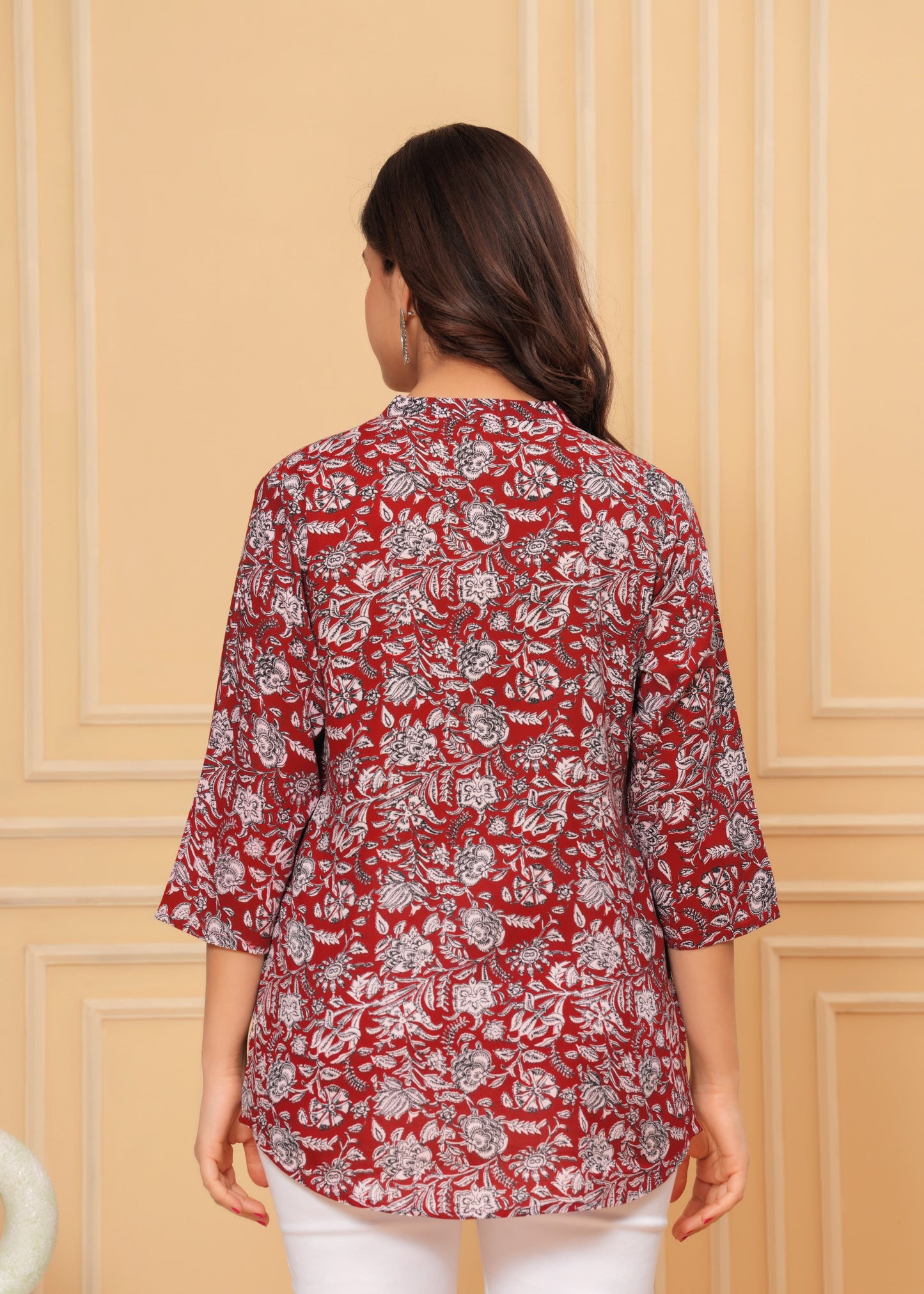 Women's Kurti & Tops| Stylish, Latest Cotton Kurti, Top Collection(Maroon Flower)