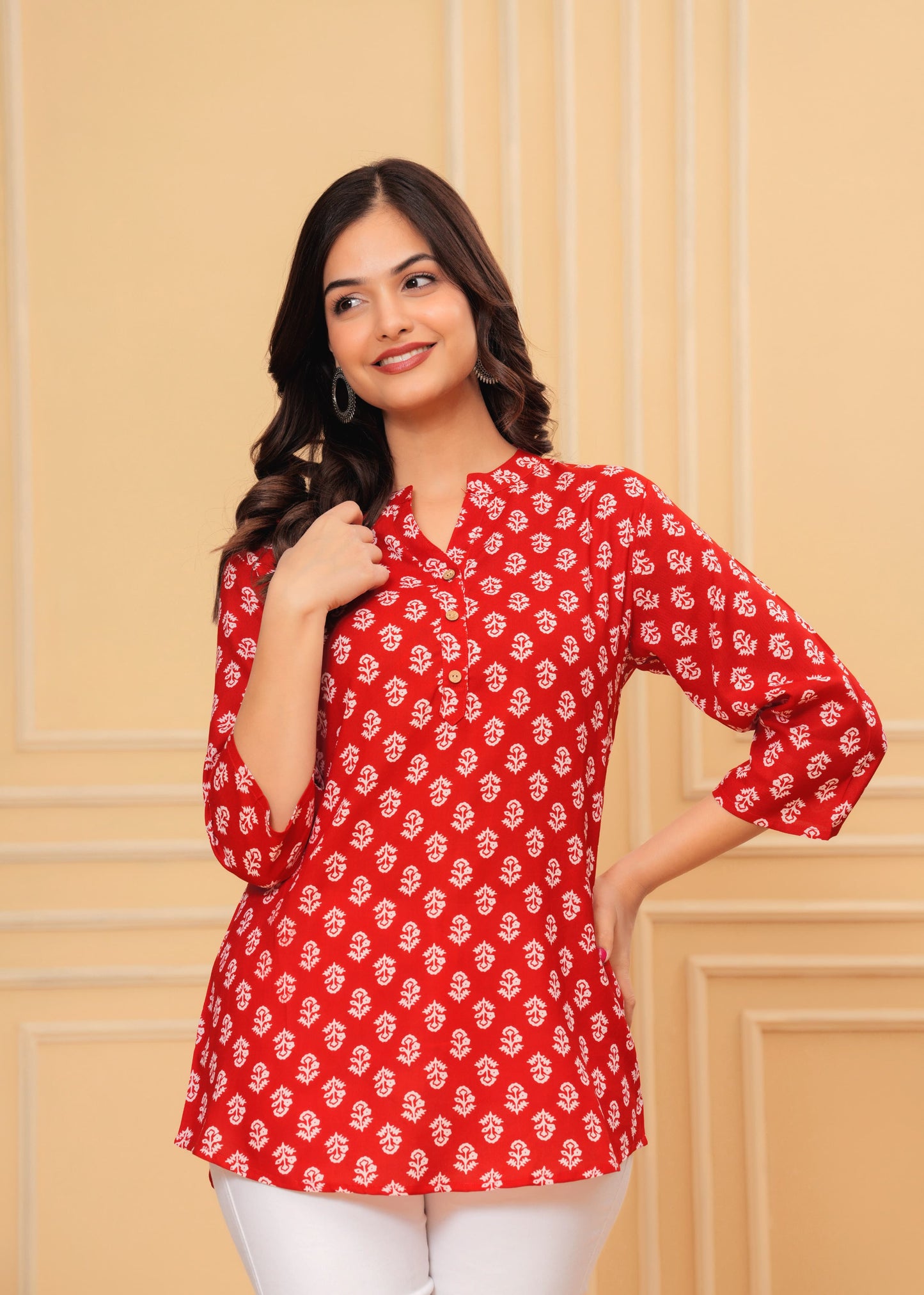 Women's Kurti & Tops| Stylish, Latest Cotton Kurti, Top Collection(Red)