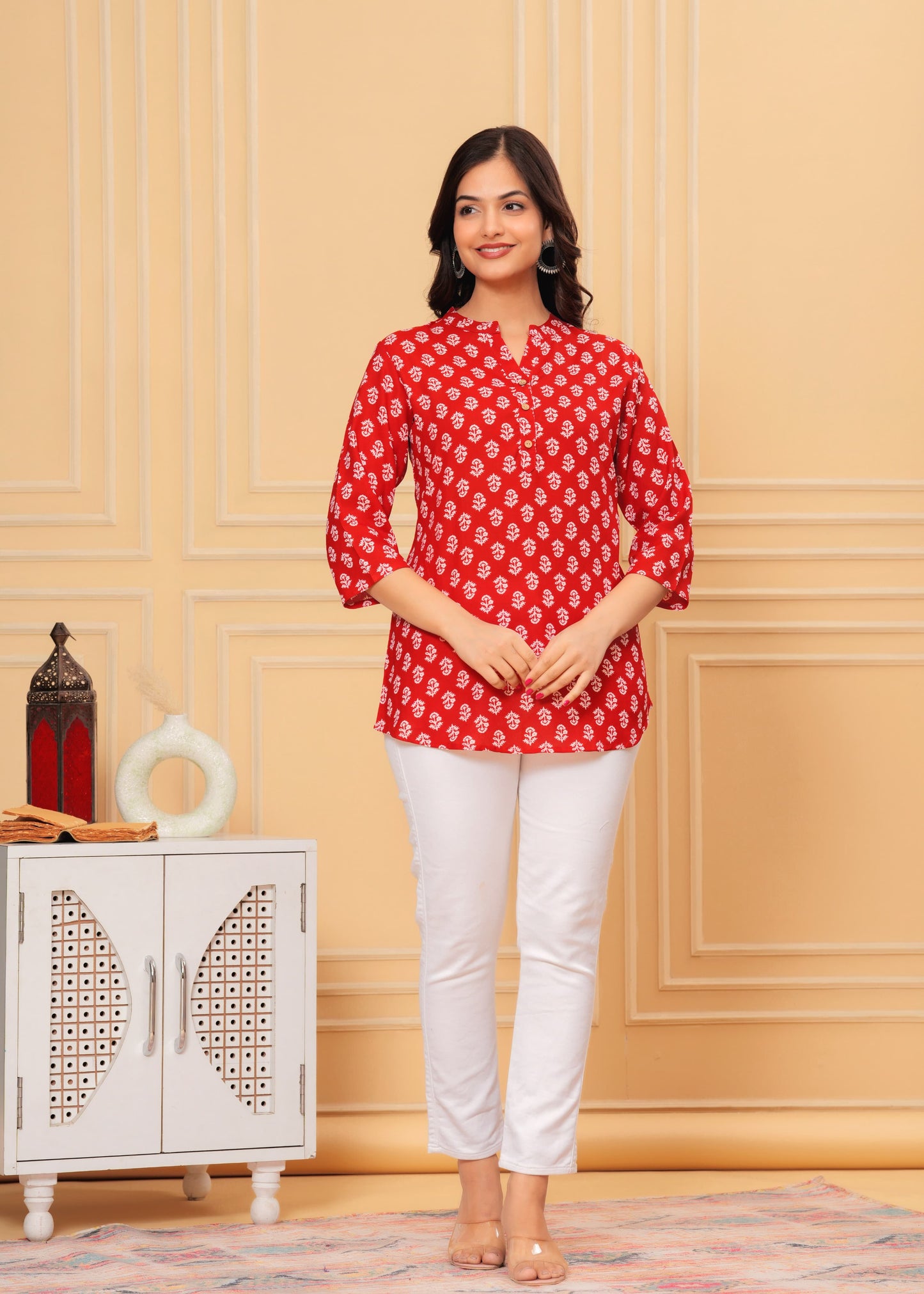 Women's Kurti & Tops| Stylish, Latest Cotton Kurti, Top Collection(Red)