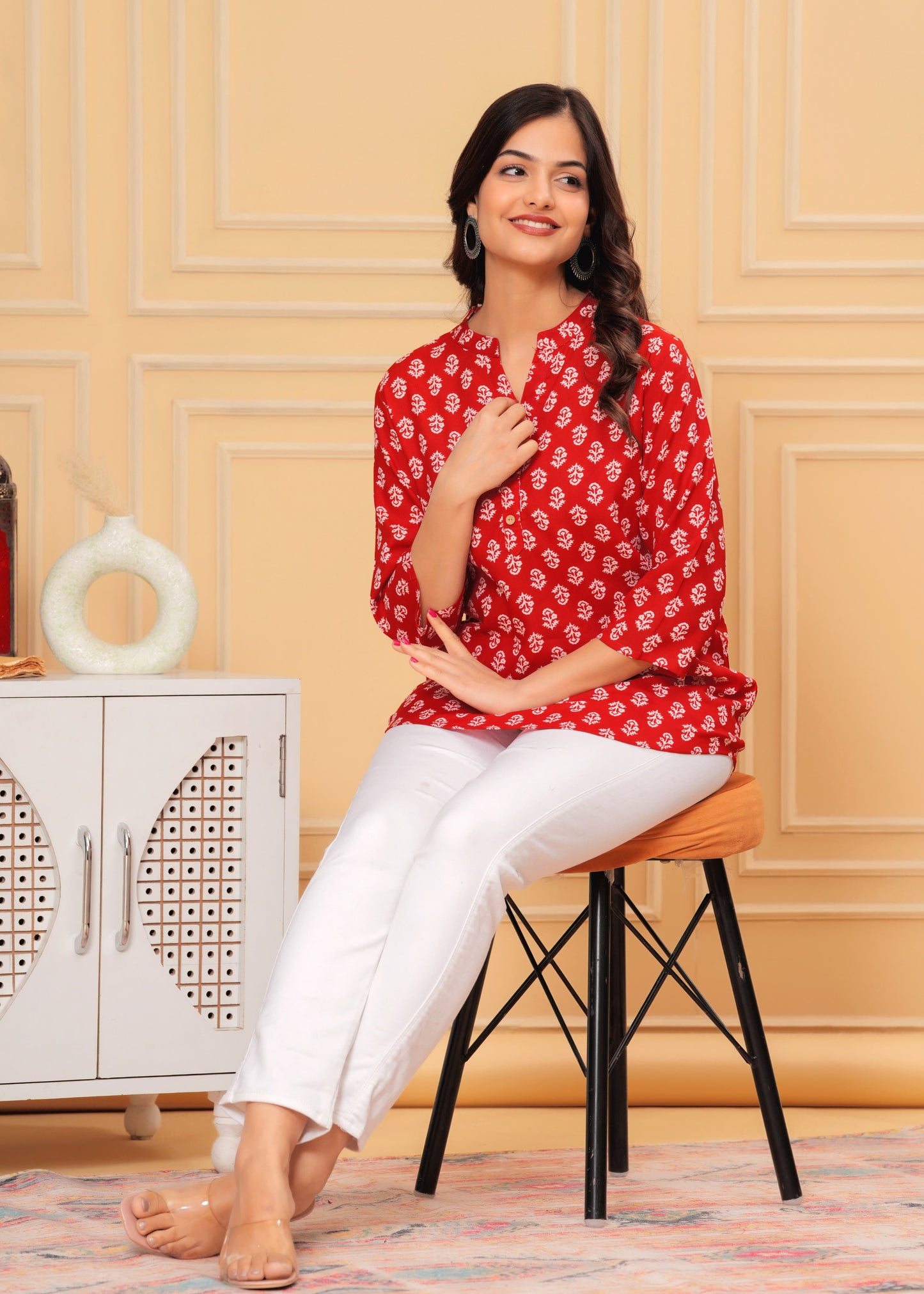 Women's Kurti & Tops| Stylish, Latest Cotton Kurti, Top Collection(Red)