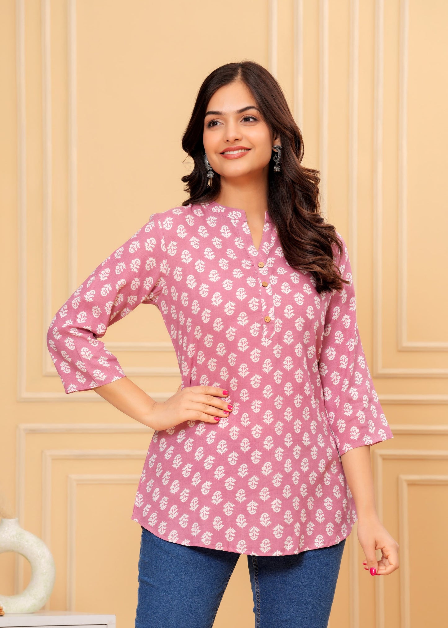 Women's Kurti & Tops| Stylish, Latest Cotton Kurti, Top Collection(Pink Chotti Butti)