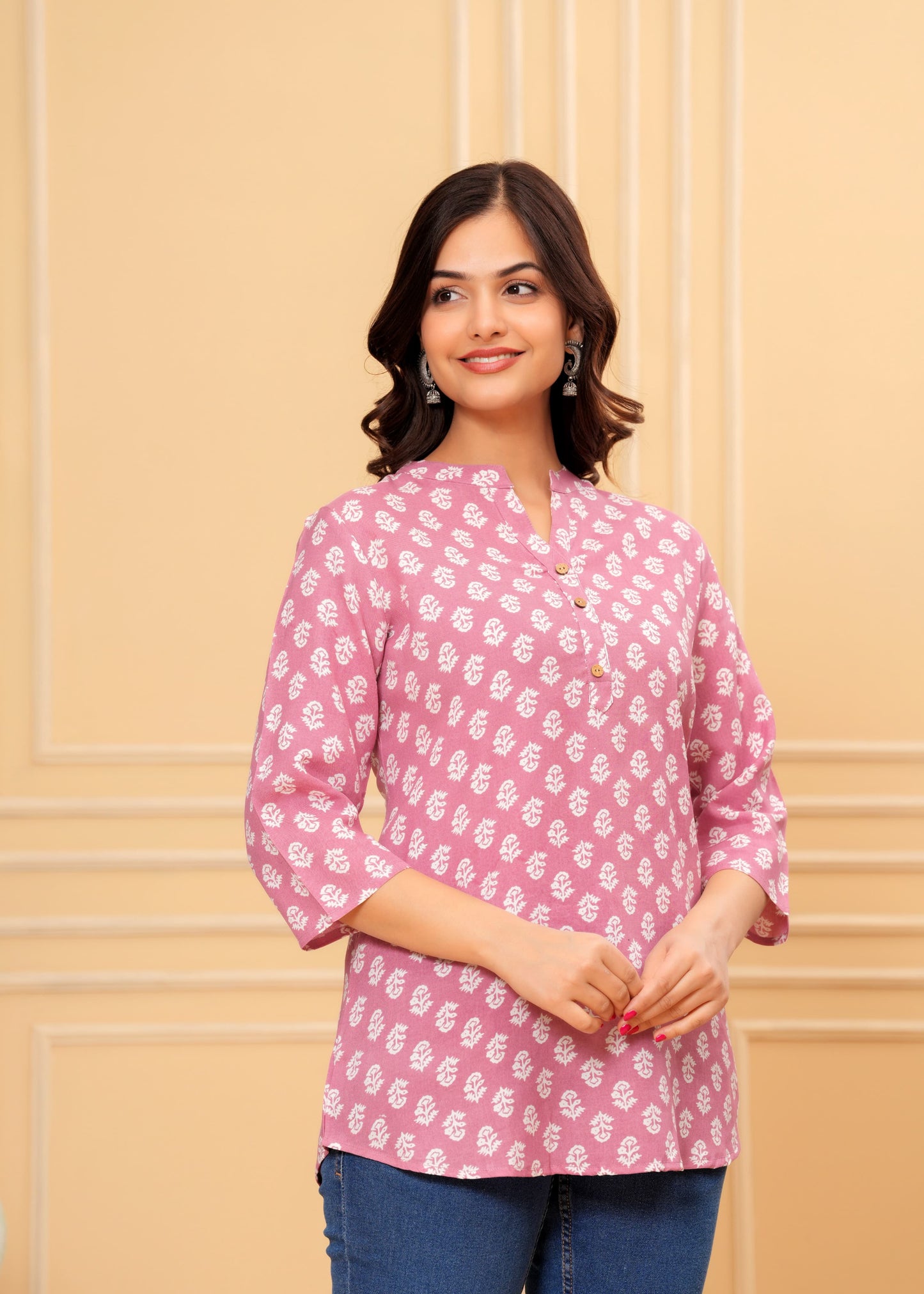 Women's Kurti & Tops| Stylish, Latest Cotton Kurti, Top Collection(Pink Chotti Butti)
