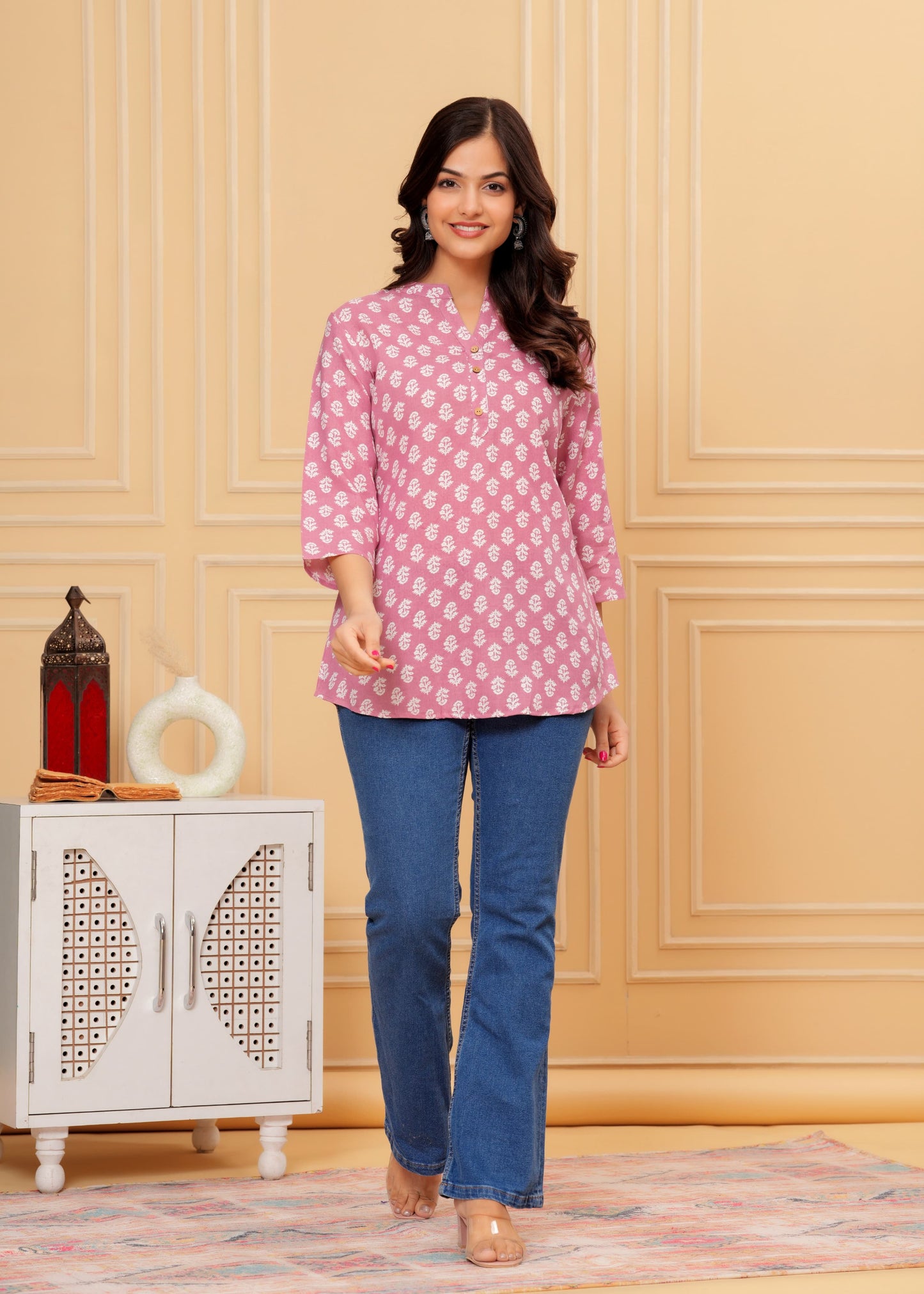 Women's Kurti & Tops| Stylish, Latest Cotton Kurti, Top Collection(Pink Chotti Butti)