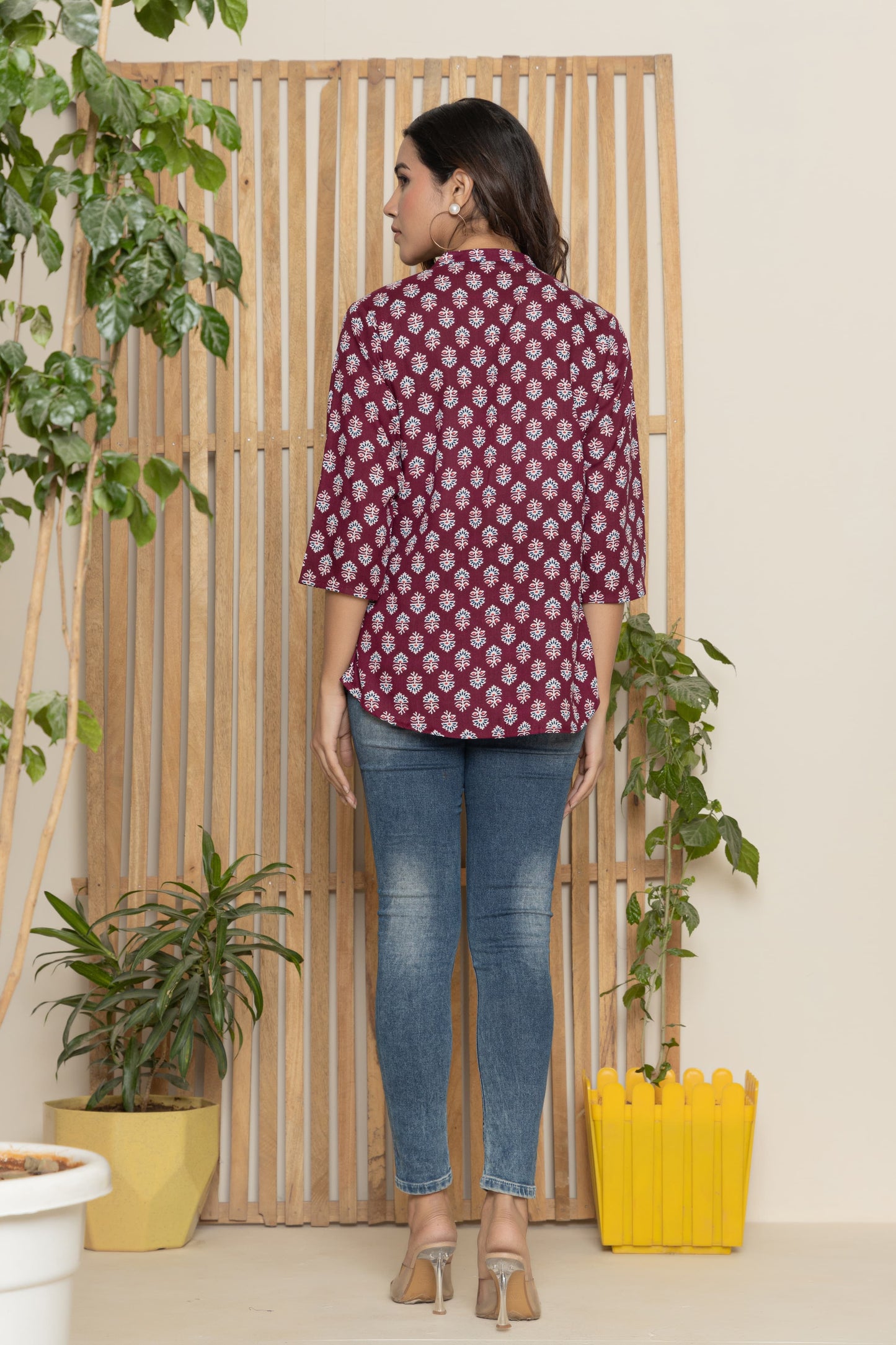 Women's Kurti & Tops| Stylish, Latest Cotton Kurti, Top Collection(Wine Butta)