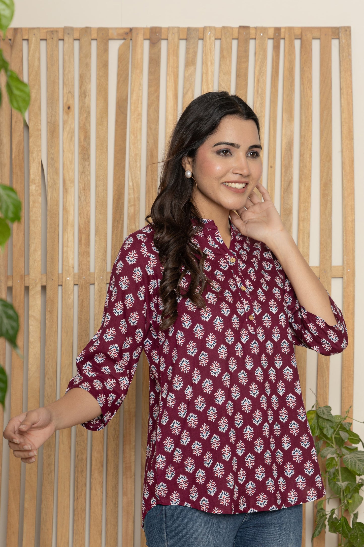 Women's Kurti & Tops| Stylish, Latest Cotton Kurti, Top Collection(Wine Butta)