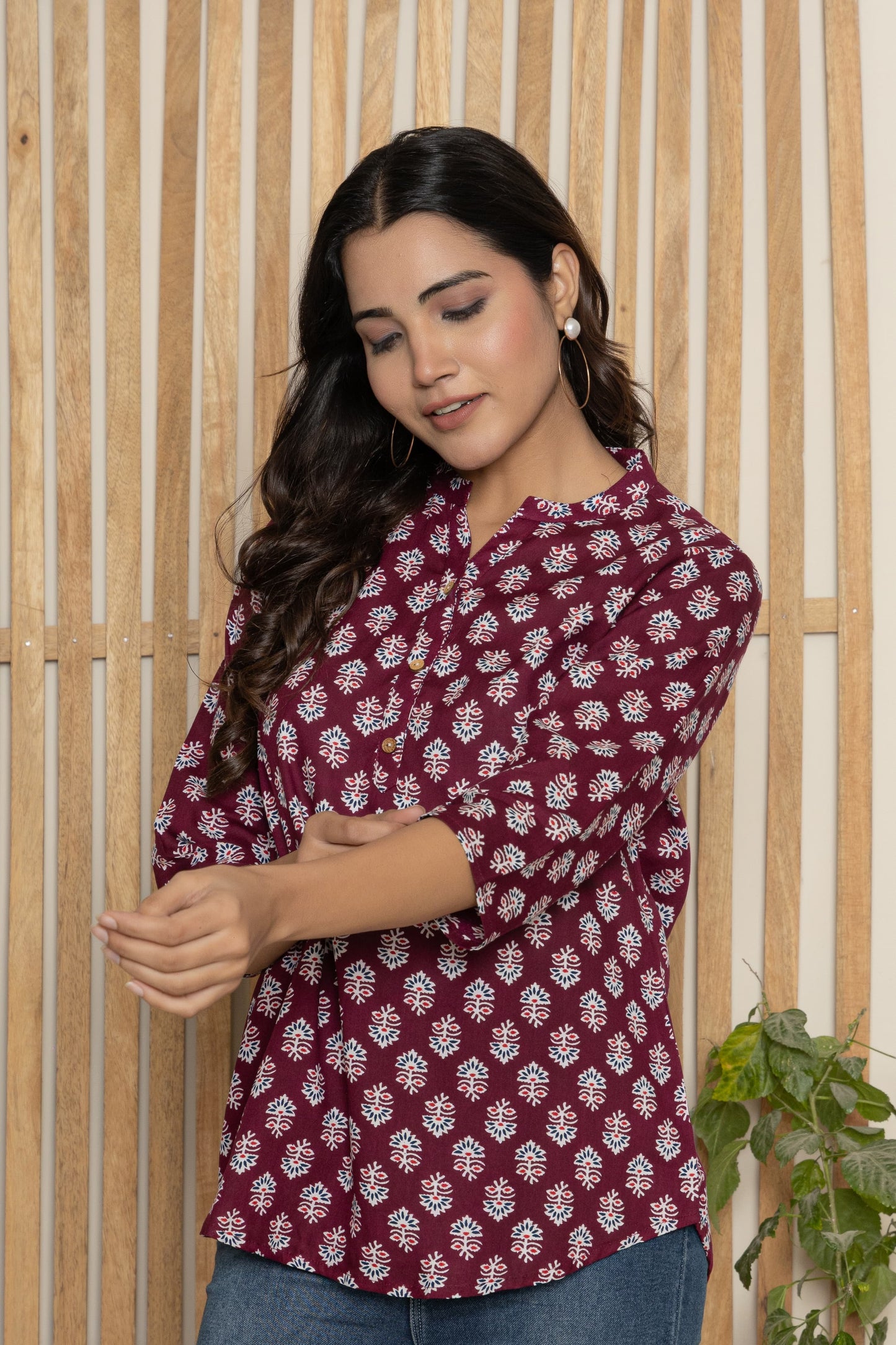 Women's Kurti & Tops| Stylish, Latest Cotton Kurti, Top Collection(Wine Butta)