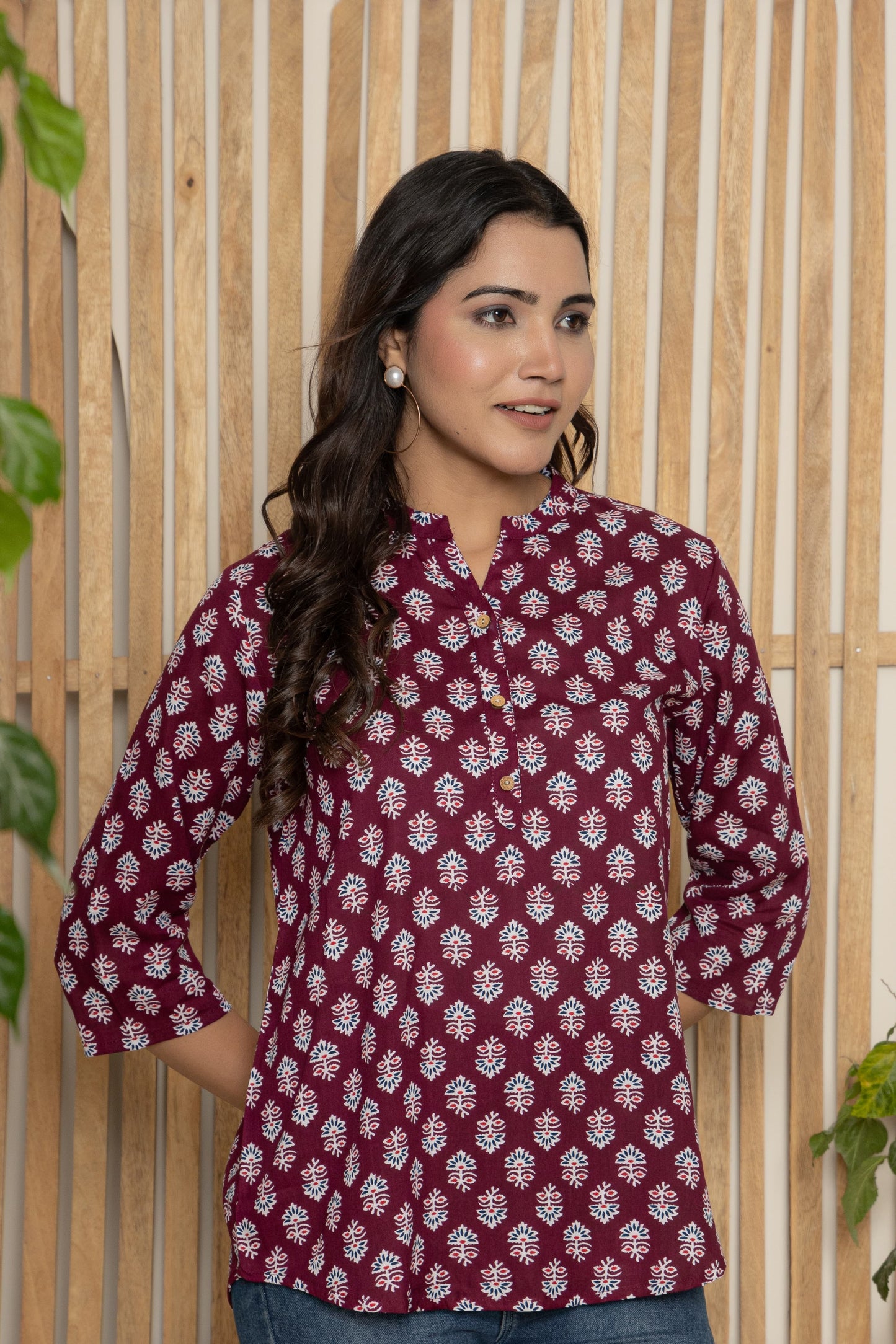 Women's Kurti & Tops| Stylish, Latest Cotton Kurti, Top Collection(Wine Butta)