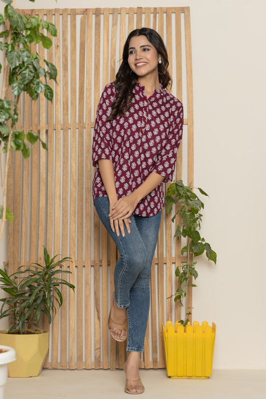 Women's Kurti & Tops| Stylish, Latest Cotton Kurti, Top Collection(Wine Butta)