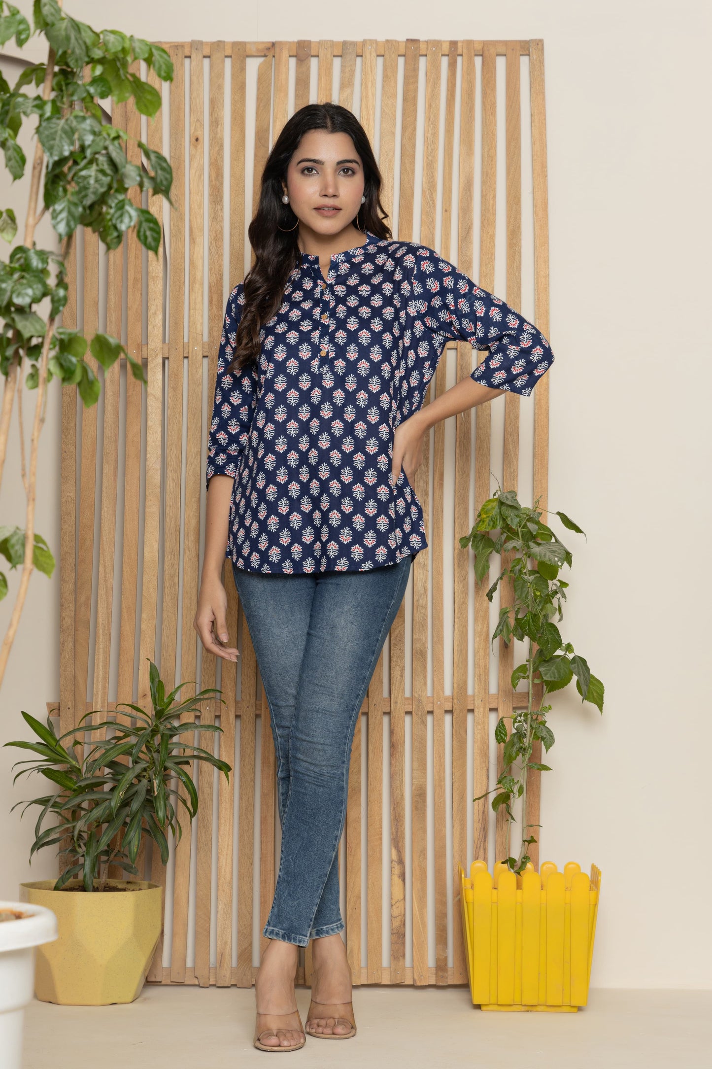 Women's Kurti & Tops| Stylish, Latest Cotton Kurti, Top Collection(Blue Butta)