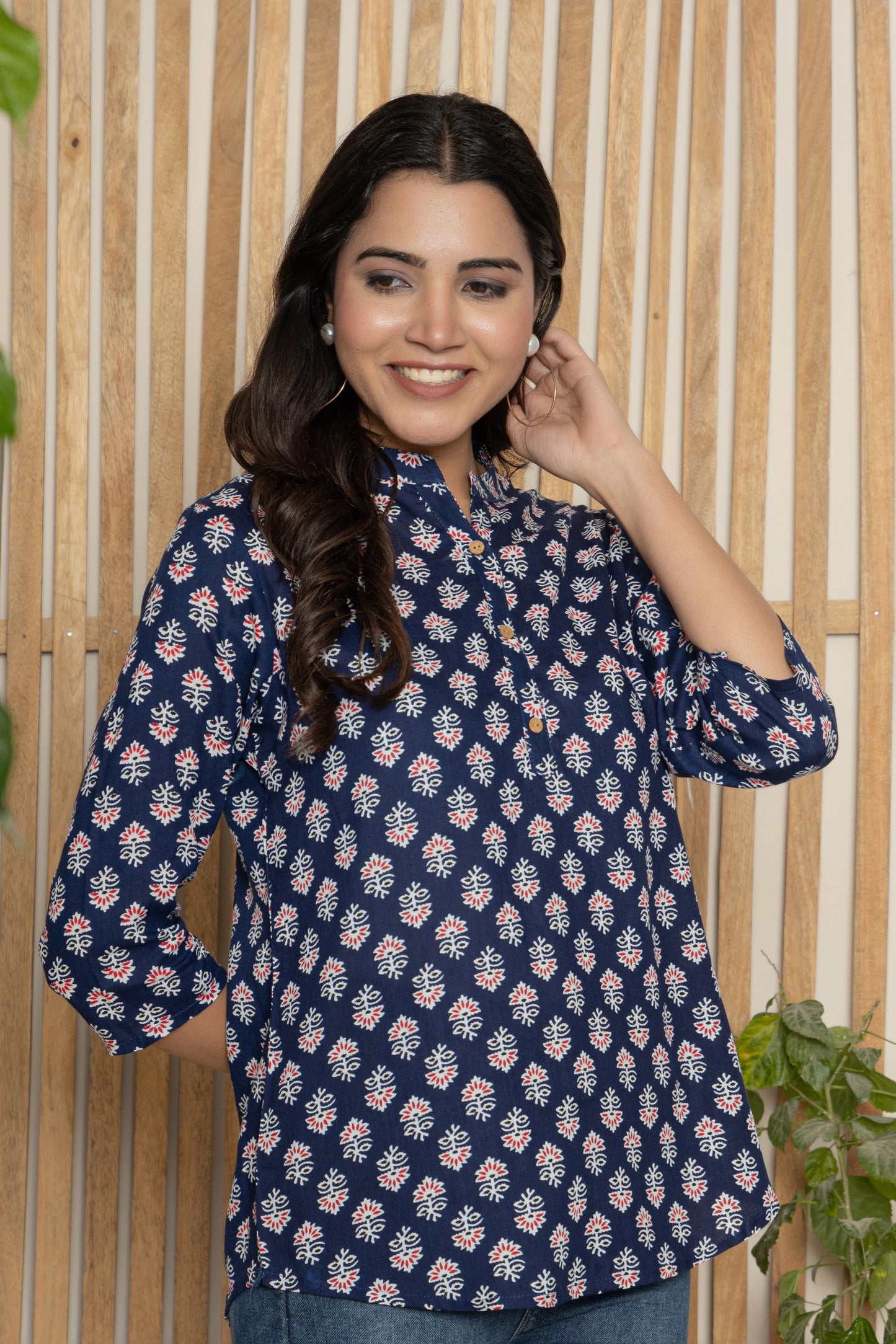 Women's Kurti & Tops| Stylish, Latest Cotton Kurti, Top Collection(Blue Butta)