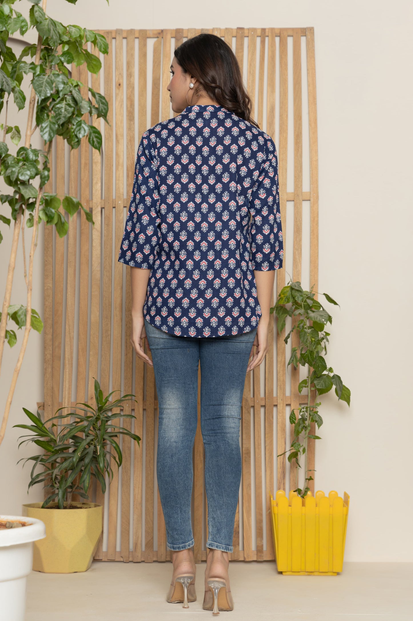 Women's Kurti & Tops| Stylish, Latest Cotton Kurti, Top Collection(Blue Butta)