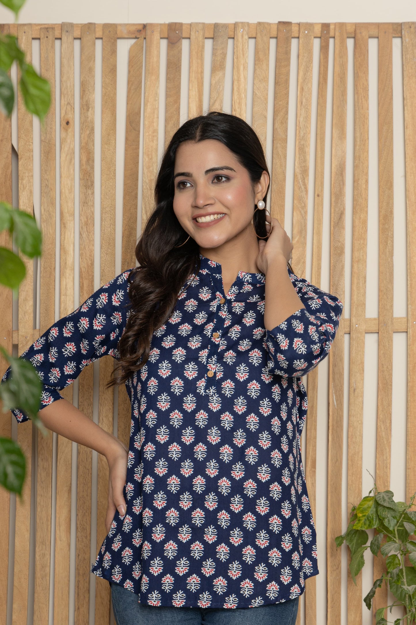 Women's Kurti & Tops| Stylish, Latest Cotton Kurti, Top Collection(Blue Butta)