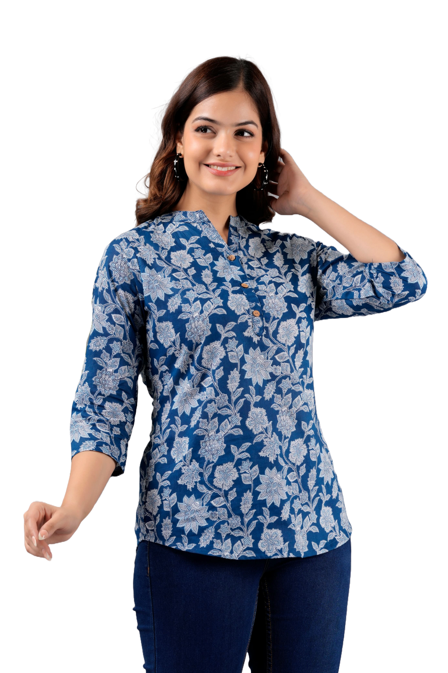 Women's Kurti & Tops| Stylish, Latest Cotton Kurti, Top Collection(Blue Indigo)