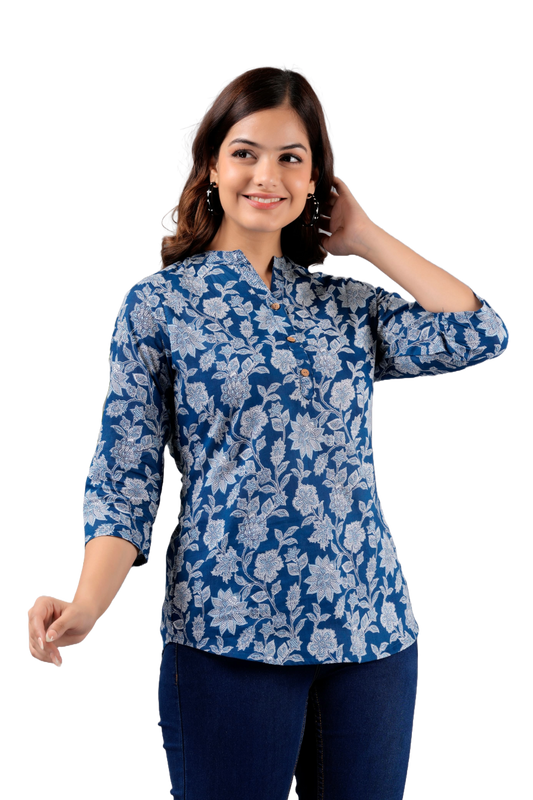Women's Kurti & Tops| Stylish, Latest Cotton Kurti, Top Collection(Blue Indigo)